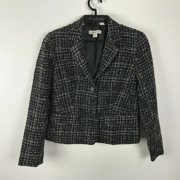 Coldwater Creek Blazer Size 6 Black Plaid Woven Long Sleeve Career Womens - Picture 1 of 9